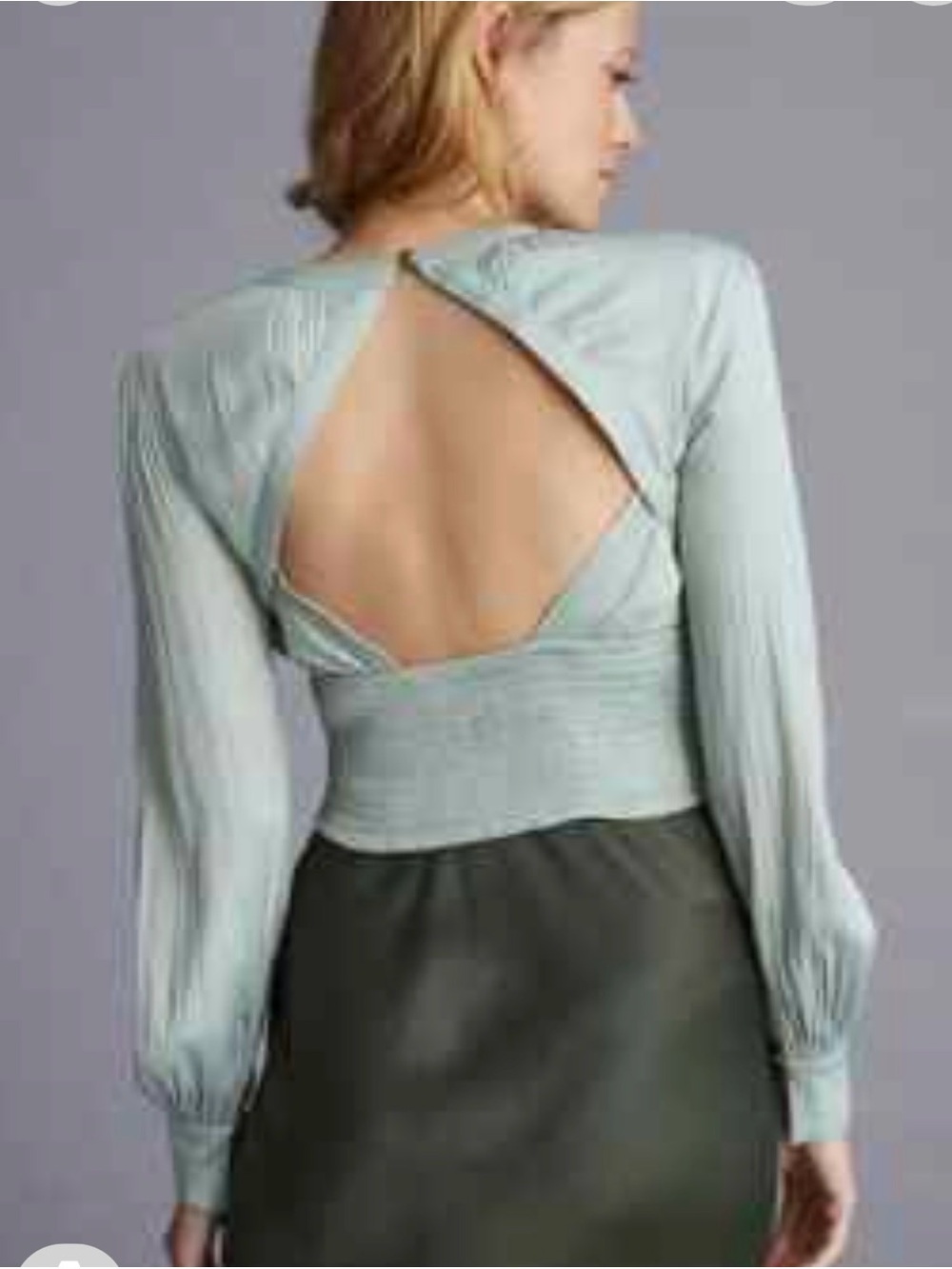 Anthropologie Scoop-Neck Pintuck Blouse in Sage Green - Picture 2 of 6